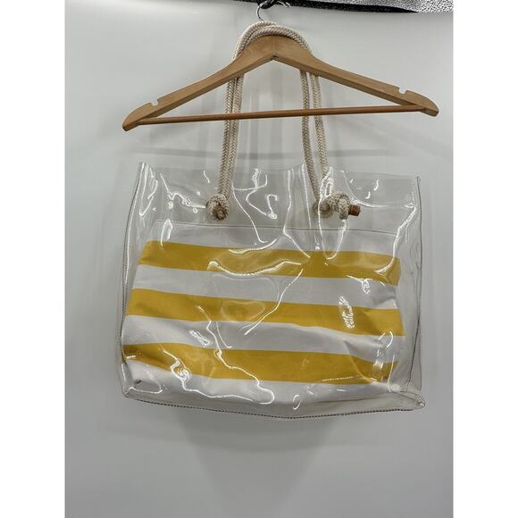 J. McLaughlin Clear Yellow White Stripe Rope Handle Harper Handbag - Picture 4 of 16